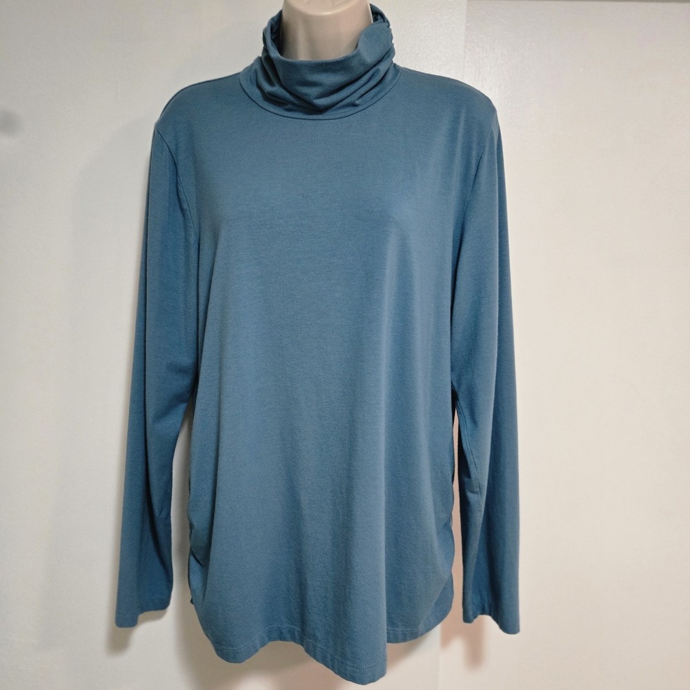Coldwater Creek Sz XL Teal Turtleneck Layer Traditional Ruched Preppy Minimalist